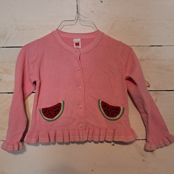 April Cornell Girls Size 6 Pink Watermelon Cardigan Sweater Ruffle Bottom - Picture 1 of 7